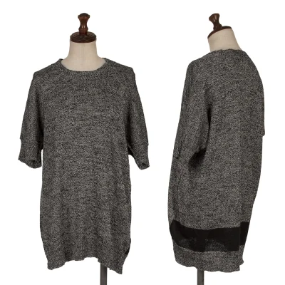 Y's Cotton Linen Switching Crew Neck Short-sleeve Knit Sweater