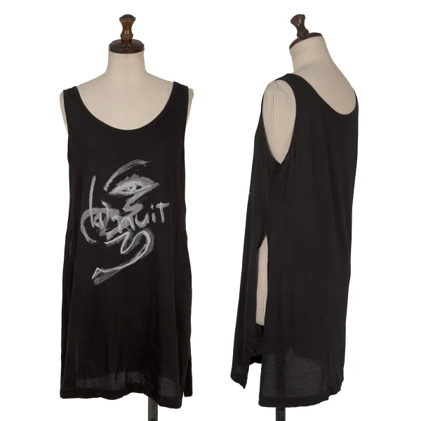 Yohji Yamamoto FEMME Drawing Eye Printed Slit Tank Top Black 2 K-170137_001