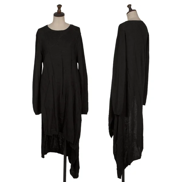 Yohji Yamamoto FEMME Crackle Weave Asymmetrical Knit Dress Black 2 K-170143_001
