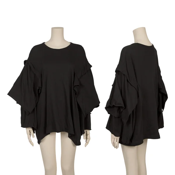 Yohji Yamamoto FEMME Frill Sleeve T Shirt Black 2 K-170148_001