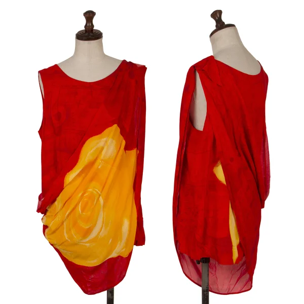 Yohji Yamamoto FEMME Floral Ethnic Printed Gather Sleeveless Top Red,Yellow 1 K-170154_001