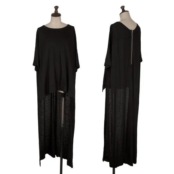 REGULATION yohji yamamoto Linen Blend Long Tail Knit Top Black 2 K-170158_001
