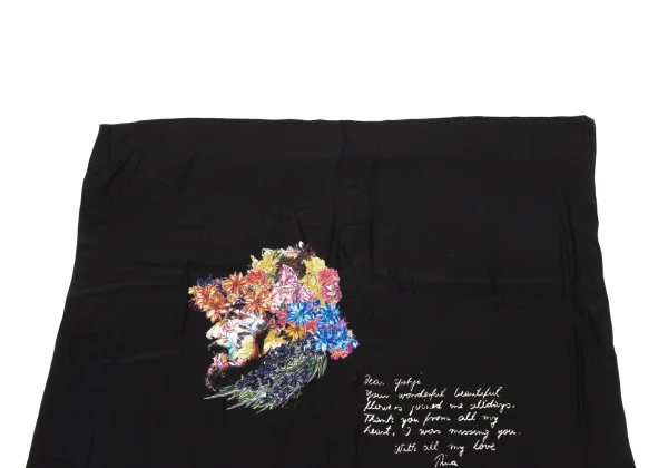 Yohji Yamamoto FEMME Silk Floral Poem Drawing Scarf K-170162_002
