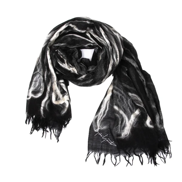 Yohji yamamoto discord Silk Woven Scarf Black,Ivory  K-170166_001