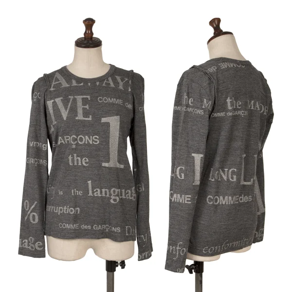 COMME des GARCONS Lettering Glitter Print Sleeve Switching T Shirt Grey XS-S K-170204_001