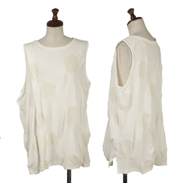Y's Dot Jacquard Tucked Asymmetrical Sleeveless Top White,Ivory 2 K-170233_001