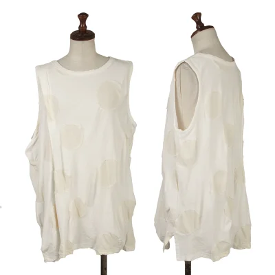 Y's Dot Jacquard Tucked Asymmetrical Sleeveless Top