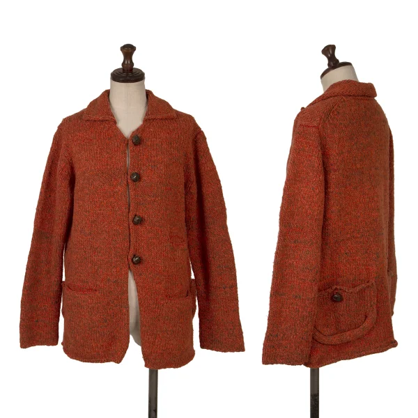 Y's Wool Blend Pocket Design Chunky Knit Cardigan Orange 2 K-170235_001