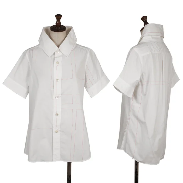 Y's Red Label Cotton Graphic Print Short Sleeve Shirt White 2 K-170237_001