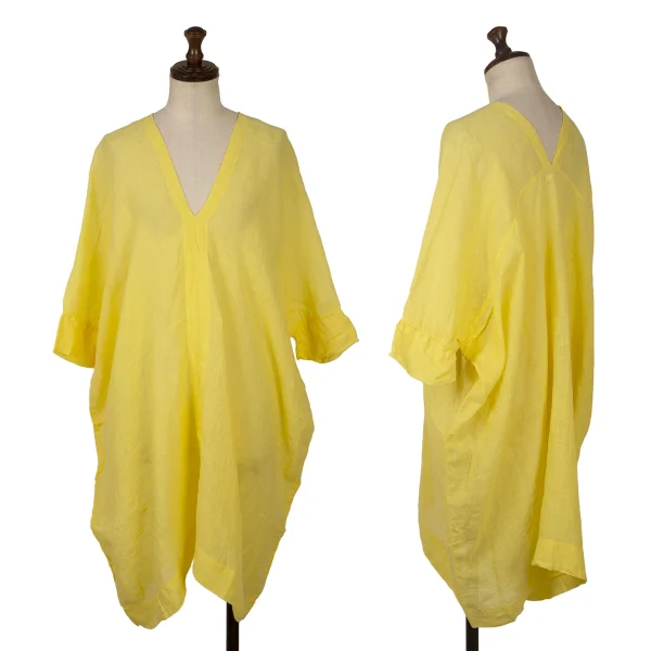 ARTS&SCIENCE Linen Sheer V-neck Wide Silhouette Tunic Yellow 1 K-170244_001