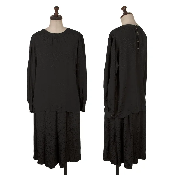Yves Saint Laurent×ALPHA CUBIC Silk Dot Jacquard Blouse & Skirt Black 36 K-170247_001