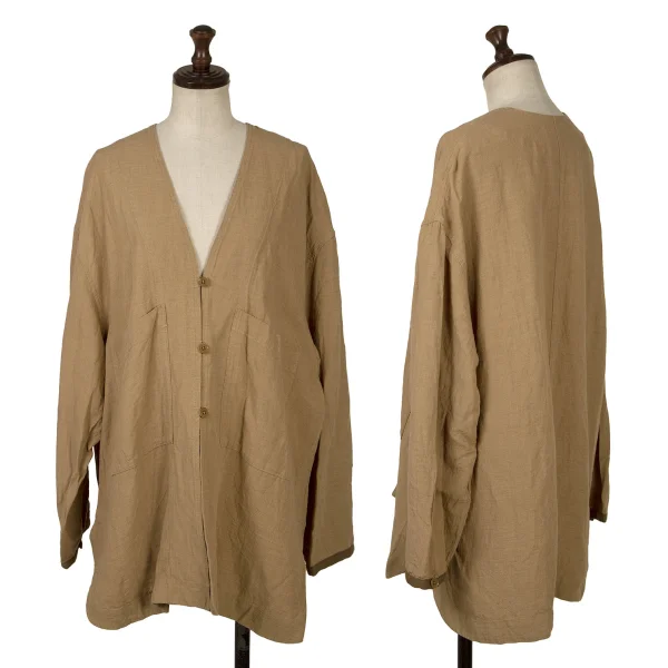 IENA LA BOUCLE Linen Rayon Round Hem Jacket Beige S-M K-170248_001