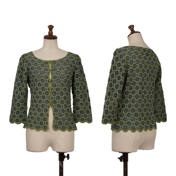 Sybilla Cotton Rayon Lace Knit Cardigan Green,Blue 40 K-170255_001