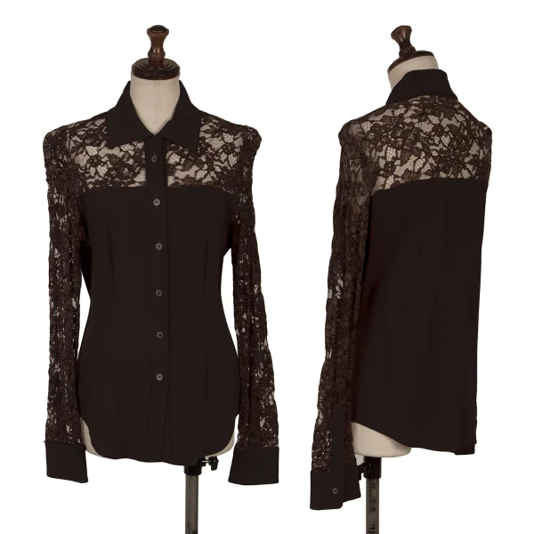 ROMEO GIGLI Floral Lace Switching Shirt Brown 9T K-170280_001