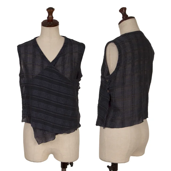 ROMEO GIGLI Cotton Linen Wrap Vest Navy 38 K-170283_001
