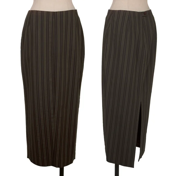 ROMEO GIGLI Wool Nylon Stretch Striped Skirt Khaki,Bordeaux 63-90 K-170288_001