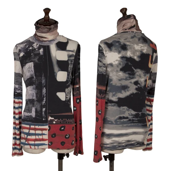 Jean Paul GAULTIER FEMME Multi Print Turtleneck Stretch T Shirt Multi-Color 40 K-170296_001