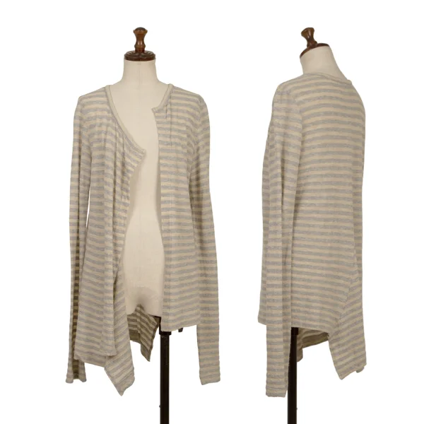 Yohji Yamamoto NOIR Wool Cotton Striped Buttonless Cardigan Beige,Grey 2 K-170298_001