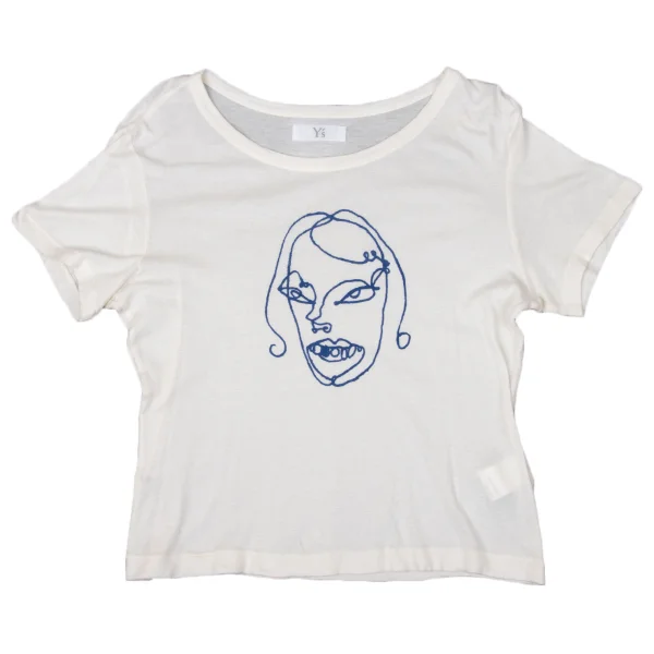 Y's Drawing Face Print T Shirt Ivory 2 K-170300_001