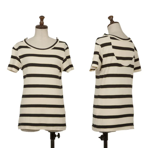 Y's Cotton Linen Striped T-shirt Beige,Black 2 K-170301_001