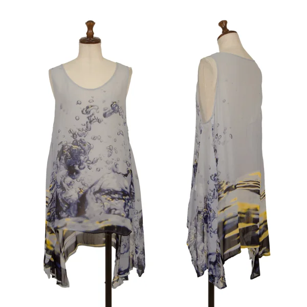 Y's Cupro Water Transfer Print Flare Tank Top Sky blue 2 K-170303_001
