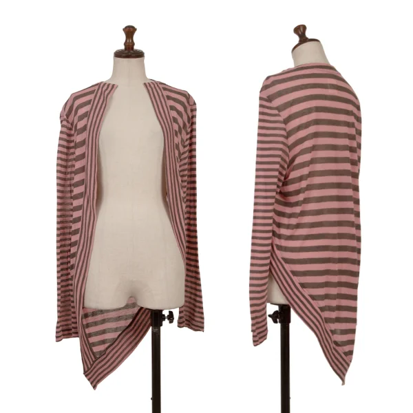 Y's Cotton Wool Stripe Buttonless Cardigan Pink 2 K-170308_001