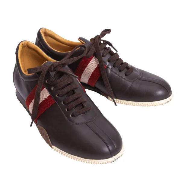 BALLY Line Design Leather Sneakers Brown 37.5 K-170321_001