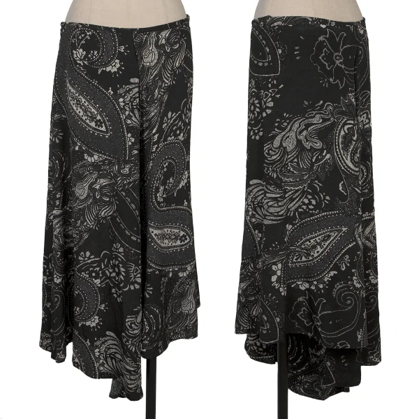 Yohji Yamamoto NOIR Silk Paisley Asymmetrical Pants Black,White 2 K-170336_001
