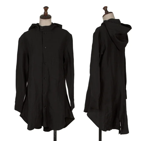 Yohji Yamamoto NOIR Wool Linen Hooded Shirt Black 1 K-170339_001