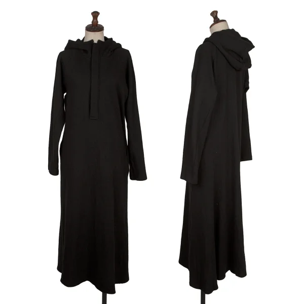 Yohji Yamamoto NOIR Wool Blend Half-zip Hooded Knit Dress Black 1 K-170341_001