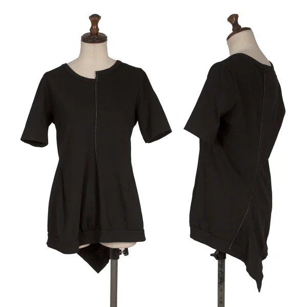 Yohji Yamamoto FEMME White Stitching Switching Asymmetrical T-shirt Black 2 K-170343_001