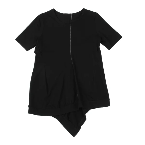 Yohji Yamamoto FEMME White Stitching Switching Asymmetrical T-shirt K-170343_002