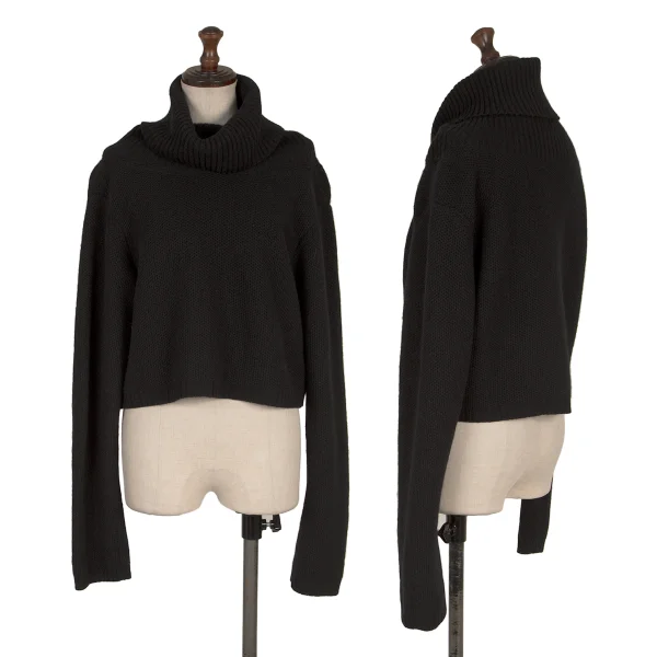 Yohji Yamamoto FEMME Wool Blend Turtleneck Short Knit Sweater Black 2 K-170348_001