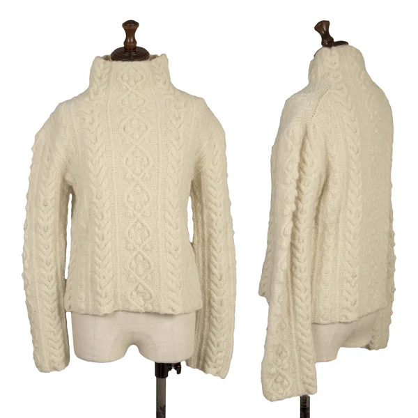 Yohji Yamamoto FEMME Turtleneck Cable Knit Sweater Ivory 3 K-170350_001