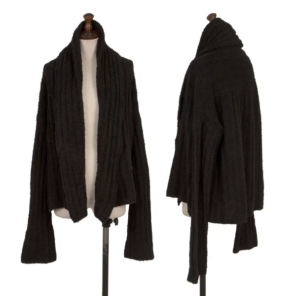 Yohji Yamamoto FEMME Wool Nylon Buttonless Shawl Cardigan Black M K-170351_001