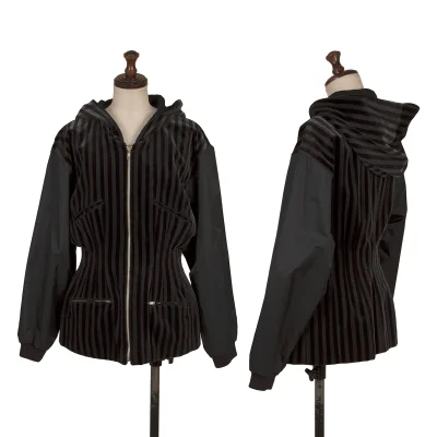 Jean Paul GAULTIER Waist Shaping Dart Hooded Velour Stripe Jacket