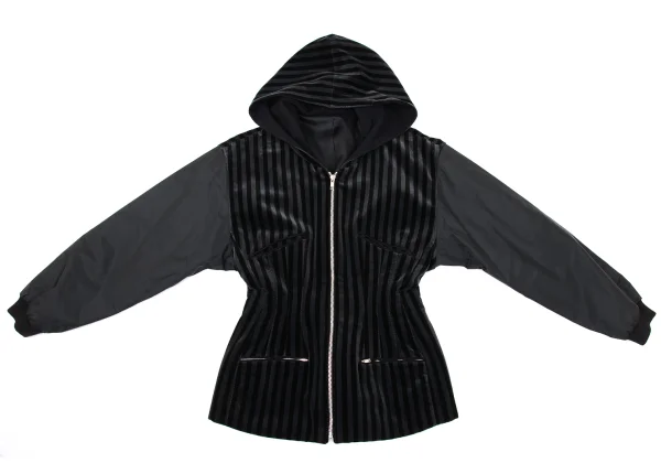 Jean Paul GAULTIER Waist Shaping Dart Hooded Velour Stripe Jacket K-170362_002
