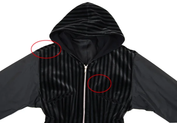Jean Paul GAULTIER Waist Shaping Dart Hooded Velour Stripe Jacket K-170362_003
