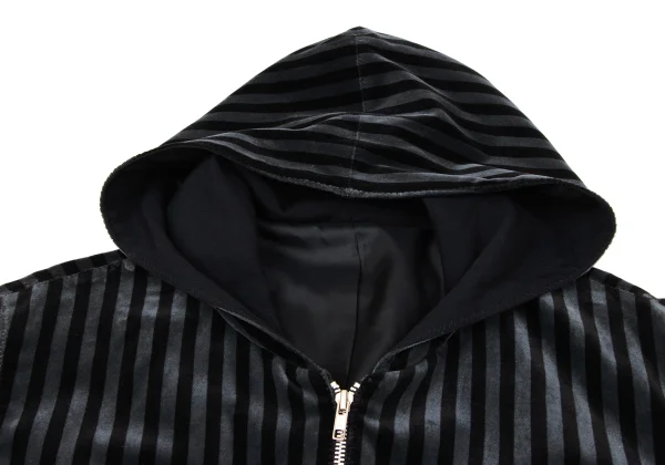Jean Paul GAULTIER Waist Shaping Dart Hooded Velour Stripe Jacket K-170362_006