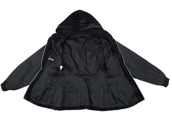 Jean Paul GAULTIER Waist Shaping Dart Hooded Velour Stripe Jacket K-170362_013