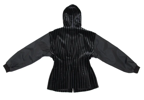 Jean Paul GAULTIER Waist Shaping Dart Hooded Velour Stripe Jacket K-170362_014