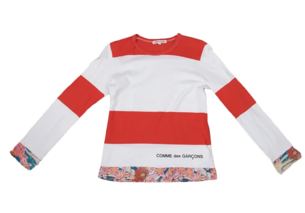 COMME des GARCON Floral Printed Hem Stripe T Shirt K-170364_002