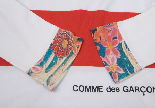 COMME des GARCON Floral Printed Hem Stripe T Shirt K-170364_007