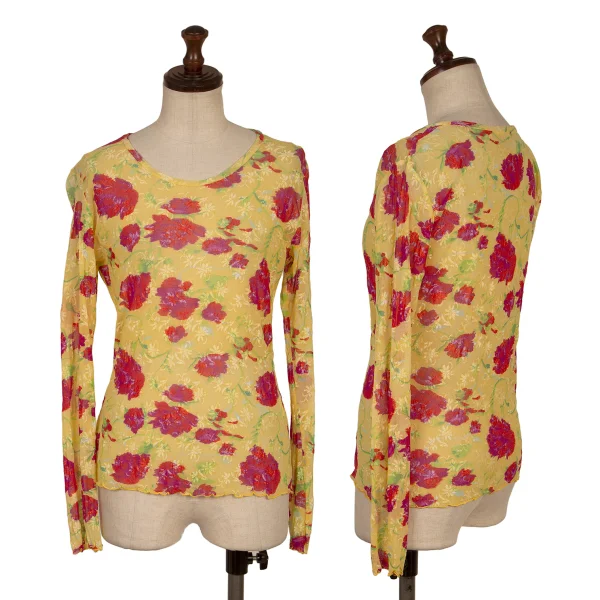 Iwish Botanical Jacquard Mesh T Shirt Yellow,Red S-M K-170369_001