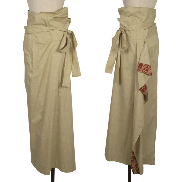 DRIES VAN NOTEN Cotton Floral Taping Wrap Skirt Beige 38 K-170380_001