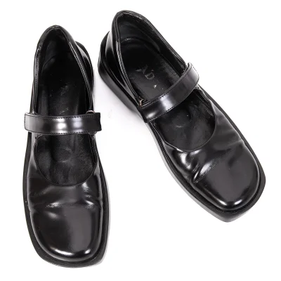 PRADA Square Toe Mary Jane Leather Shoes