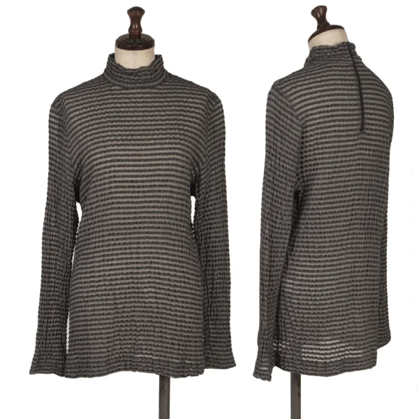 ISSEY MIYAKE HaaT Stripe Turtle Neck Top Grey 2 K-170406_001