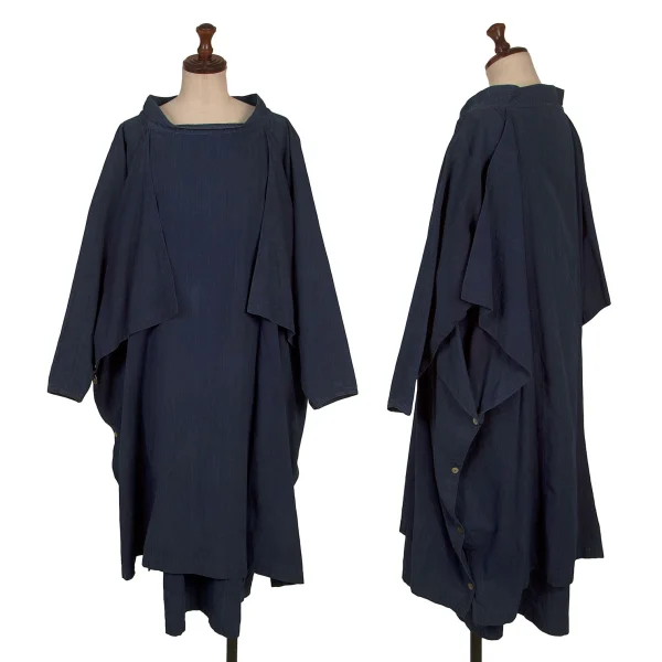 ISSEY MIYAKE I.S. Cotton Layered Design Dress Navy 7 K-170407_001