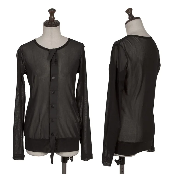 Yohji Yamamoto FEMME Frilled Front Switching Mesh Cardigan Black 2 K-170413_001