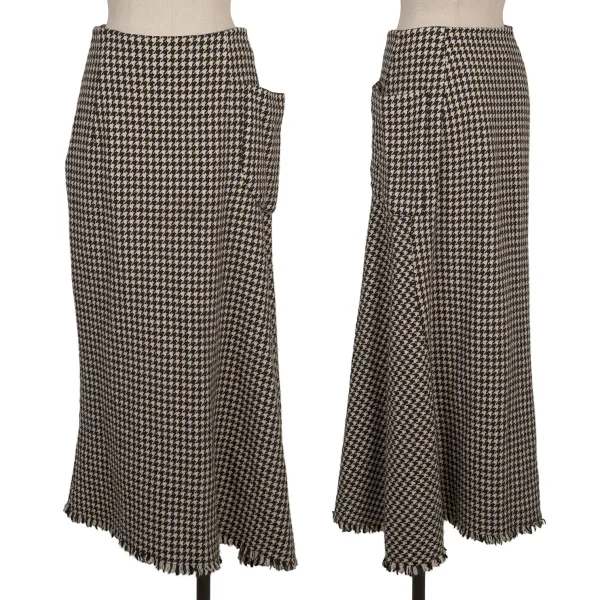 Yohji Yamamoto FEMME Houndstooth Hem Fringe Long Skirt Black,White 2 K-170419_001